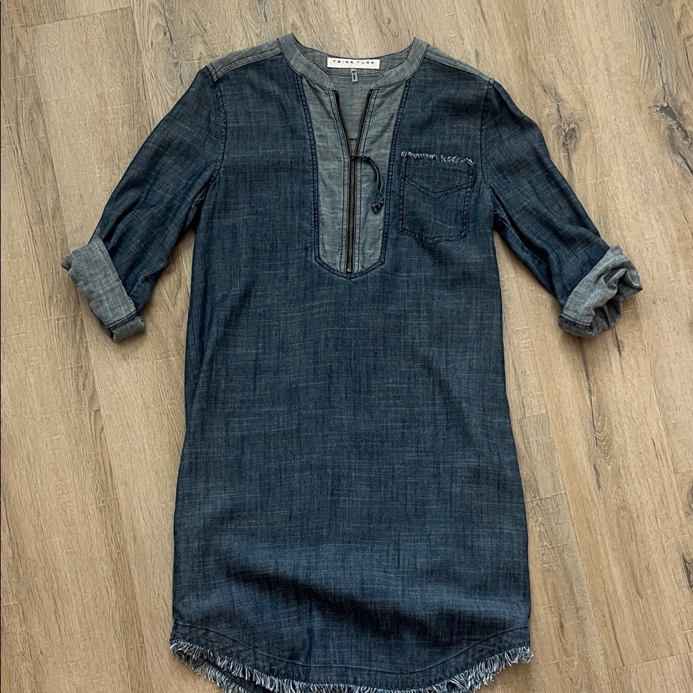 Trina Turk Indigo Denim Zip-Up Top